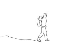 homem pessoa natureza caminhar caminhada inverno montanha atividade costas traseiro atrás andar estilo de vida linha arte Projeto vetor