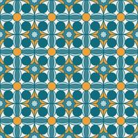 árabe geométrico mosaico imprimível desatado padronizar com abstrato marroquino impressão dentro azul e laranja cores. Ramadã kareem tradicional islâmico arte ilustração fundo vetor