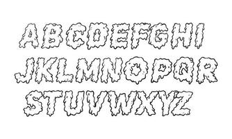 ilustração do alfabeto derretendo, efeito de texto grime art para design, fonte de vetor desenhada à mão com fundo isolado