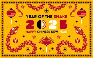 feliz chinês Novo ano 2025 serpente zodíaco sinal, moderno plano arte Projeto vetor