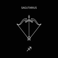 símbolo do horóscopo de Sagitário na constelação do Zodíaco doze. uma linha plana ícones do zodíaco isoladas no fundo preto. coleção de astrologia e mitologia em vetor.