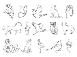 animais continuou linha obra de arte definir. moderno arte elegante minimalista linear desenho. esboço ilustração. vetor