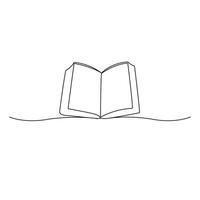 aberto livro continuou linha arte. conhecimento ícone minimalista obra de arte. livro solteiro linha ou 1 linha arte. vetor