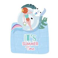 festa verão Tempo cartão postal com piscina e de praia para quadrado Projeto vetor