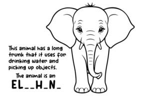 coloração livro animal e único facto sobre elefante vetor