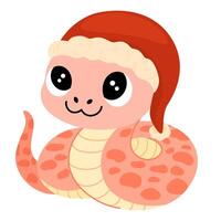 fofa desenho animado serpente. chinês 2025 Novo ano símbolo, feliz animal personagem mascote dentro santa chapéu. feliz engraçado serpente com pontos em pele. colori plano ilustração isolado em branco fundo vetor