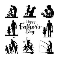 pai e filha ou pai e filho Preto silhuetas ilustração. feliz do pai dia conceito. silhueta conjunto do pai e crianças vetor