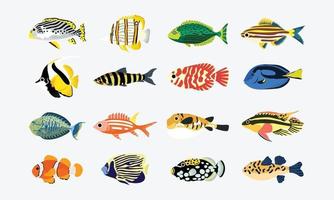 conjunto de coleta de ilustração de peixes de coral. o desenho à mão da vida marinha. mão desenhada animação vetorial. adoráveis e lindos peixes da vida marinha. vetor