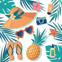 uma tropical cena com uma chapéu, oculos de sol, e uma abacaxi vetor