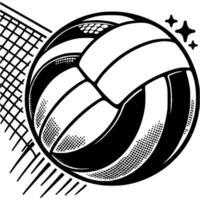 volta voleibol bola moscas sobre internet dentro monocromático. de praia voleibol Esportes concorrência. simples minimalista dentro Preto tinta desenhando em branco fundo vetor