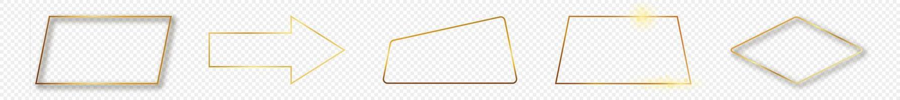 ouro brilhando diferente geométrico forma quadro, Armação vetor
