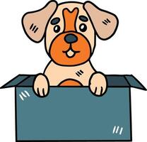 uma cachorro é sentado dentro uma caixa vetor