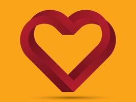vermelho cor torcido 3d coração logotipo com caloroso laranja fundo vetor