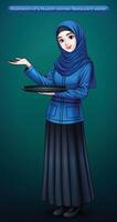 ilustração do uma muçulmano mulher personagem a partir de uma restaurante para postar Projeto vetor