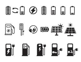 ícones para bateria trocando, ev carregadores, e lambreta carregadores mostrar velozes trocas e eficiente recarregar vetor