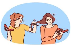 brigar mulheres rasgando oponentes cabelo e gritando insultos durante conflito sobre último sapatos dentro loja vetor