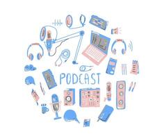 podcast letras com decoração. Projeto. vetor