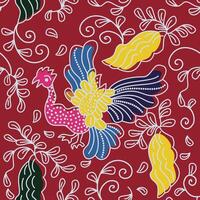 rabisco flor e pássaro batik padronizar vetor