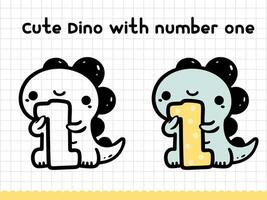 fofa rabisco dinossauro com número 1 para pré-escolares. ilustração. vetor