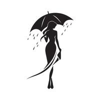 silhueta do lindo menina com guarda-chuva estoque Projeto isolado em branco vetor