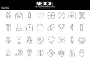 emergência médico kits e equipamento ícone conjunto para cuidados de saúde vetor