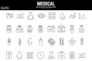 emergência médico kits e equipamento ícone conjunto para cuidados de saúde vetor