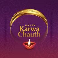 adorável karwa Chauth indiano festival cumprimento com decorativo elementos vetor