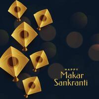 feliz Makar Sankranti festival cumprimento com dourado pipa vetor