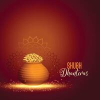 feliz dhanteras hindu festival com dourado moeda Panela vetor