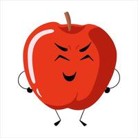 rindo vermelho maçã. engraçado fruta personagem. fofa fruta. vetor