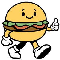 Hamburger mascote personagem dando polegar acima isolado em branco fundo. vetor