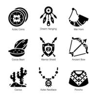 acessível conjunto do asteca artefatos sólido ícones vetor