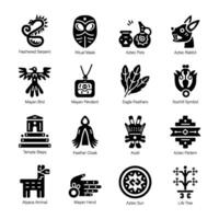 acessível pacote do asteca mitologia sólido ícones vetor