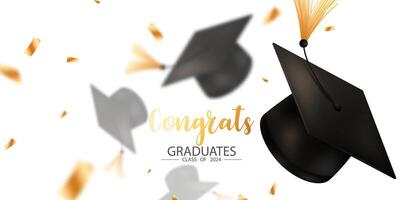 graduação Projeto fundo realista graduação chapéu dourado confete Parabéns para a graduados ilustração vetor