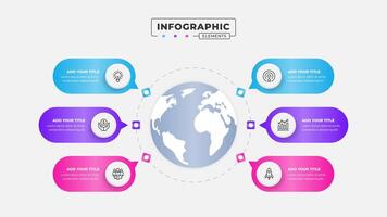 o negócio discurso bolha circular infográfico Projeto modelo com 6 passos vetor