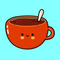 copo do café personagem. mão desenhado desenho animado kawaii personagem ilustração ícone. isolado em azul fundo. copo do chá personagem conceito vetor