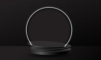 3d esvaziar Preto pódio branco círculo luz luz Projeto para produtos sala de exposições promoção vetor