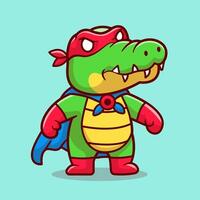 fofa crocodilo super herói com capa desenho animado vetor