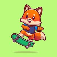 raposa fofa jogando desenho animado de skate vetor