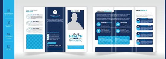 azul corporativo médico triplo folheto Projeto modelo vetor