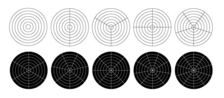 esboço polar rede definir. polar rede dividido modelo definir. radar circular gráfico tela. rede com concêntrico círculos diagrama. vetor