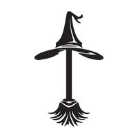 ícone do uma bruxa e uma vôo cabo de vassoura vetor