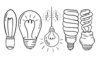 mão desenhado ilustração conjunto do luz lâmpadas. muito adequado para representando eletricidade, Ideias, conhecimento, Educação e outros. vetor