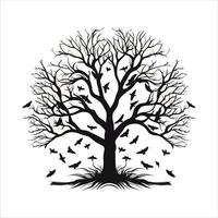 uma solteiro Preto árvore silhuetas com pássaros em branco fundo vetor