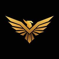 plano dourado Águia logotipo com asas isolado em Preto fundo vetor
