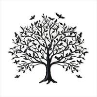 uma solteiro Preto árvore silhuetas com pássaros em branco fundo vetor