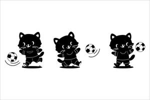 engraçado desenho animado gato futebol jogador personagem Preto e branco silhueta vetor