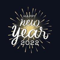 feliz ano novo 2022 mão lettering com fogos de artifício. design isolado letras de ano novo vetor