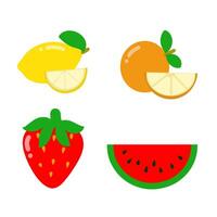 saudável fruta clipart limão, laranja, morango, Melancia ilustração coleção conjunto vetor