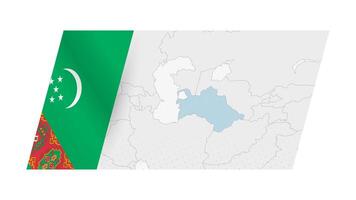 Turquemenistão mapa dentro moderno estilo com bandeira do Turquemenistão em esquerda lado. vetor